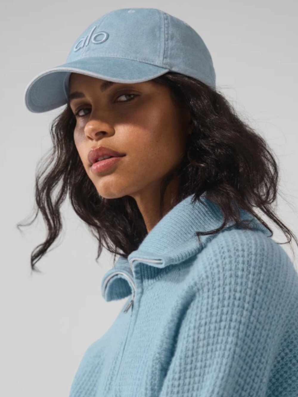ALO Yoga Baseball Cap Light Blue Washed Embroidered Logo Hat NEW Sealed